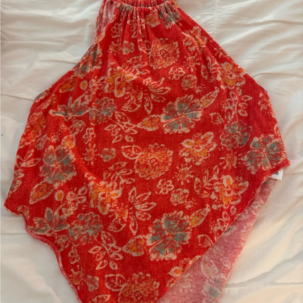 Free People Floral Red and Orange Halter Top